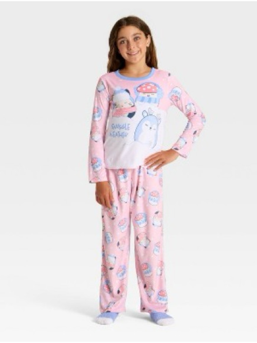 Girls' 3pc Squishmallow Holiday Cozy Pajama Set with Socks